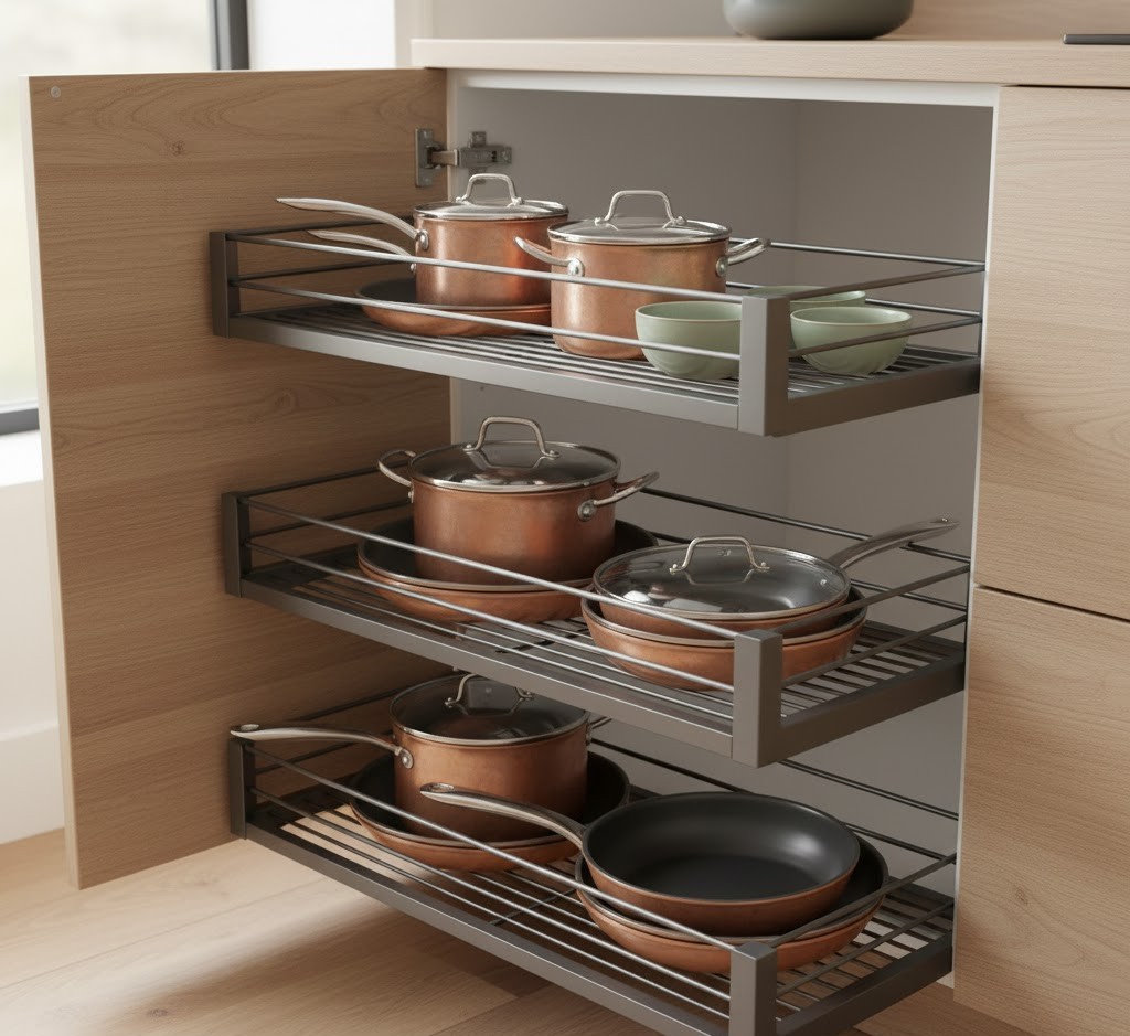 Cabinet storage organizer with pull-out shelves