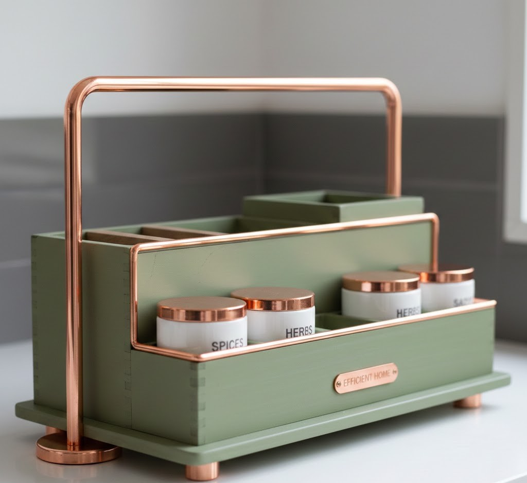 Copper and sage green organizer finish