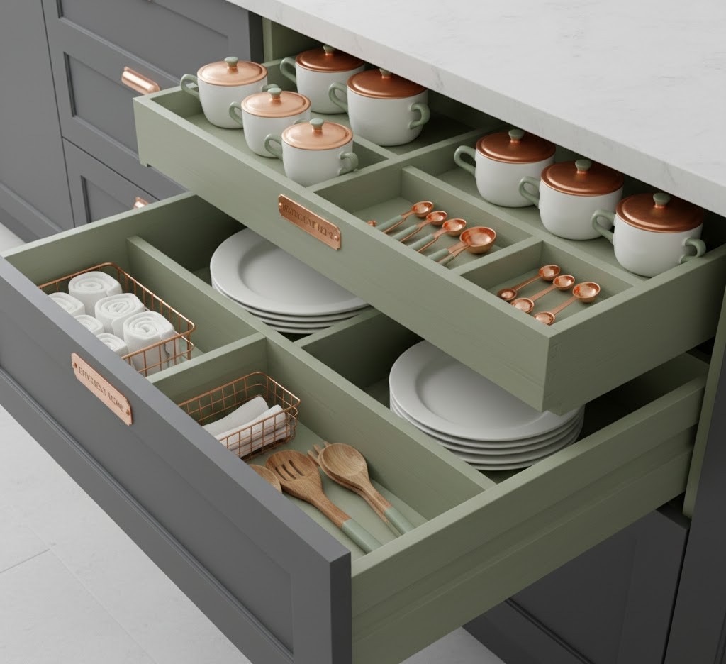 Deep drawer organizer with compartments